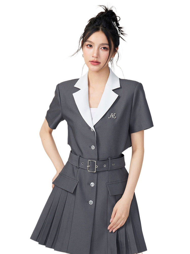 Colorblock Waist-Exposing Blazer Skirt - CHINASQUAD