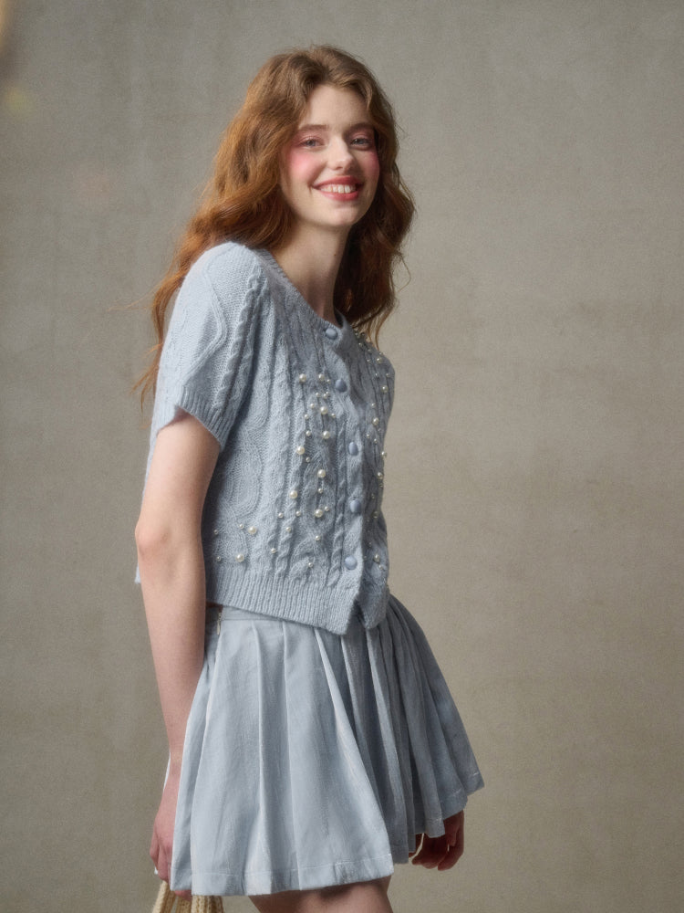 Velvet Floral Pleated Skirt - CHINASQUAD