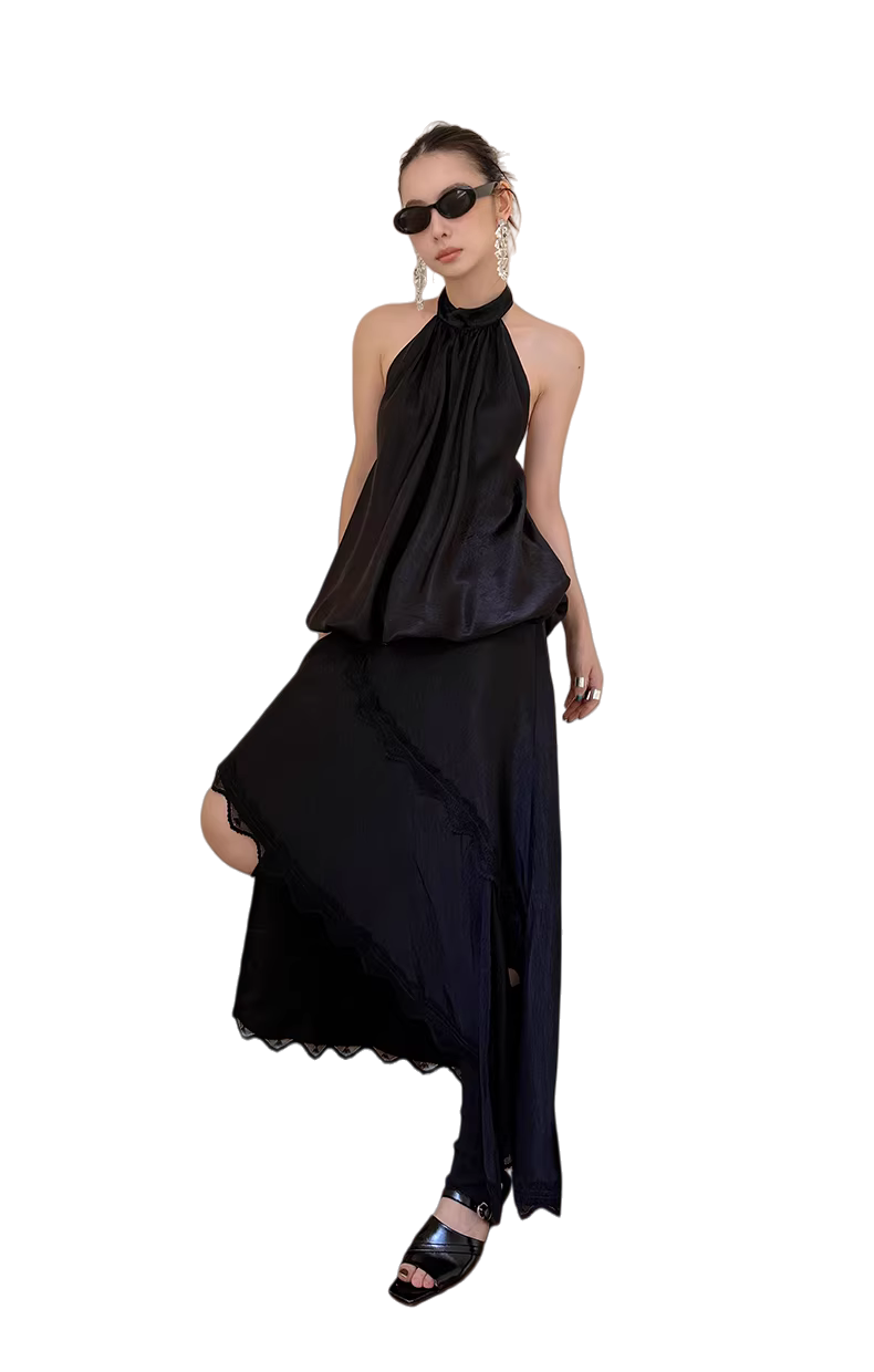 Irregular Hem Acetate Lace Maxi Skirt