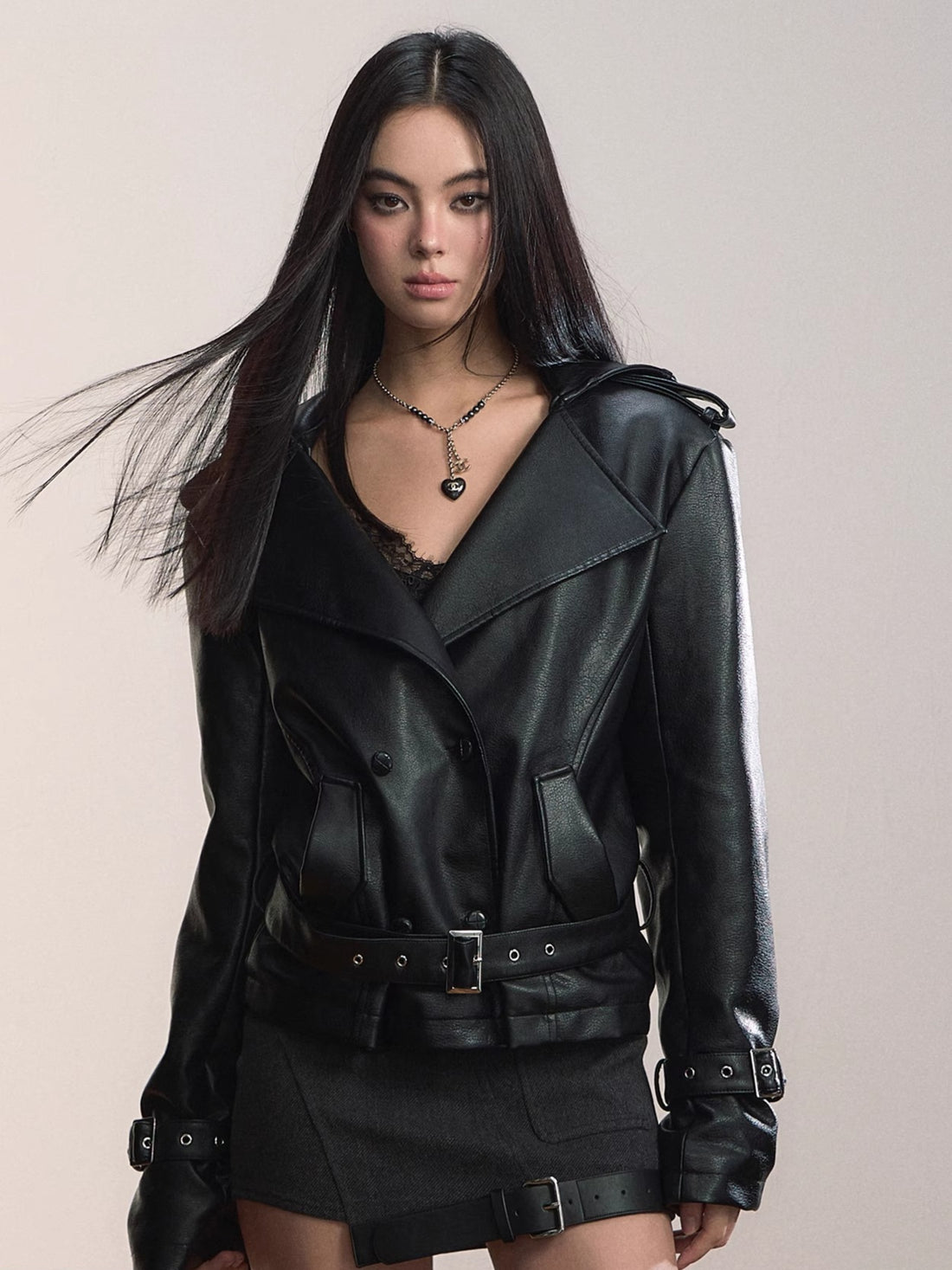Faux Shearling-Lined Hooded PU Moto Jacket
