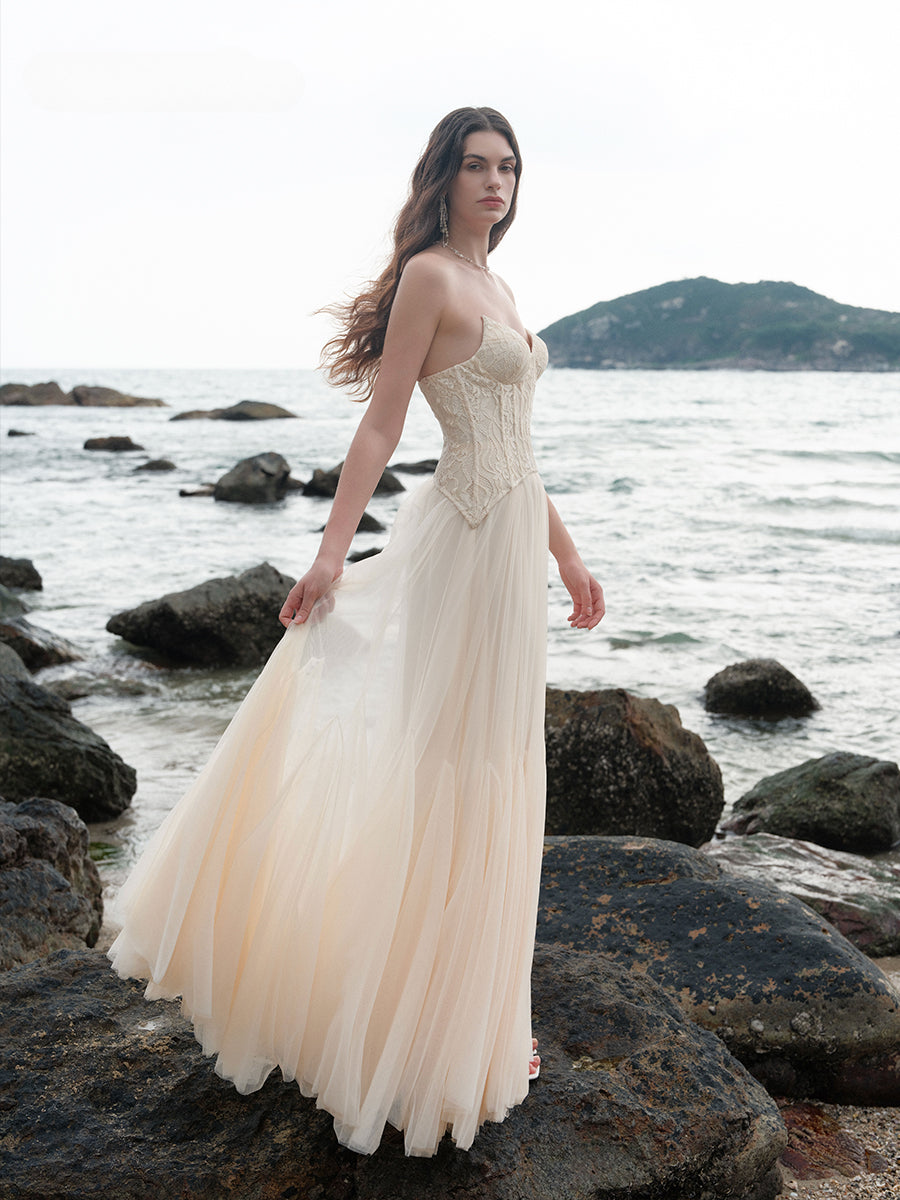 Heavy Lace Corset Mesh Maxi Dress - CHINASQUAD