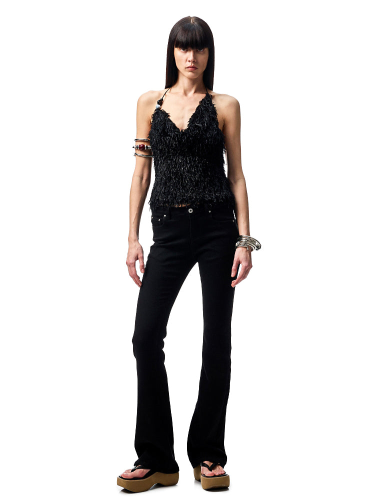 V-Neck Beaded Draped Collar Halter Cami Top - CHINASQUAD