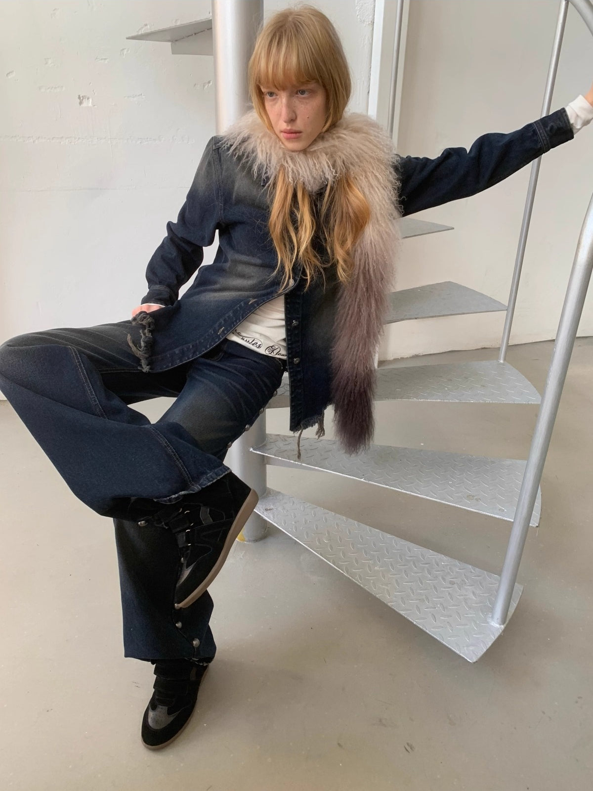 Vintage Washed Frayed Denim Fitted Shirt - CHINASQUAD