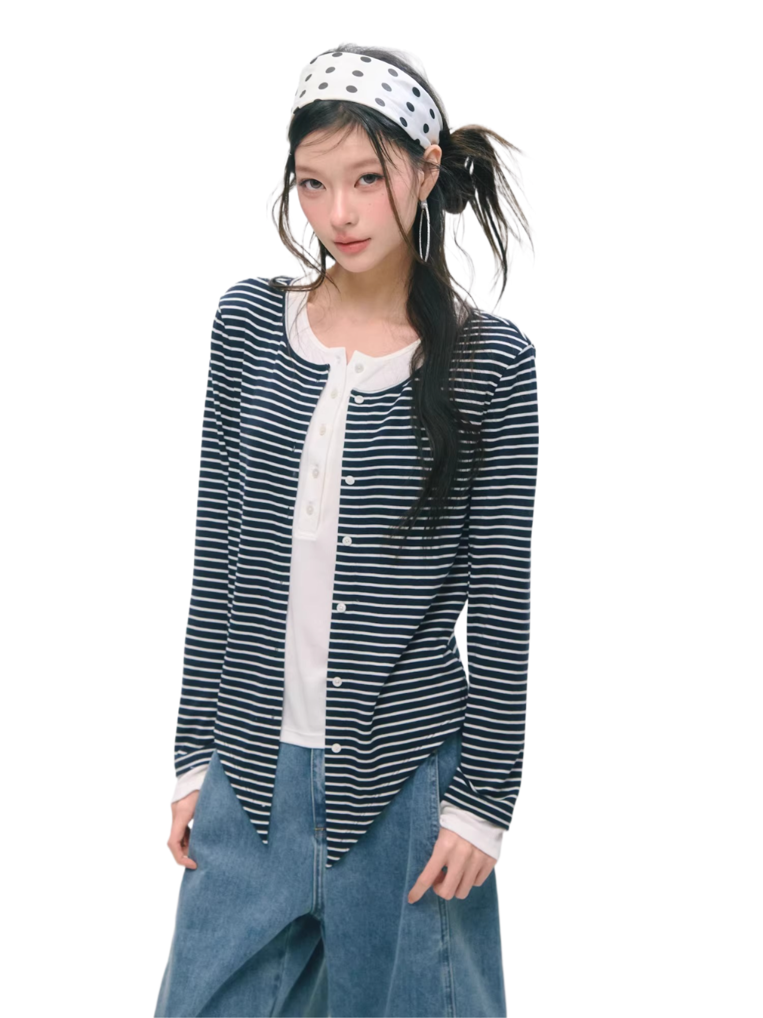 Layered Two-Tone Lyocell Wool Blend Long Sleeve T-Shirt