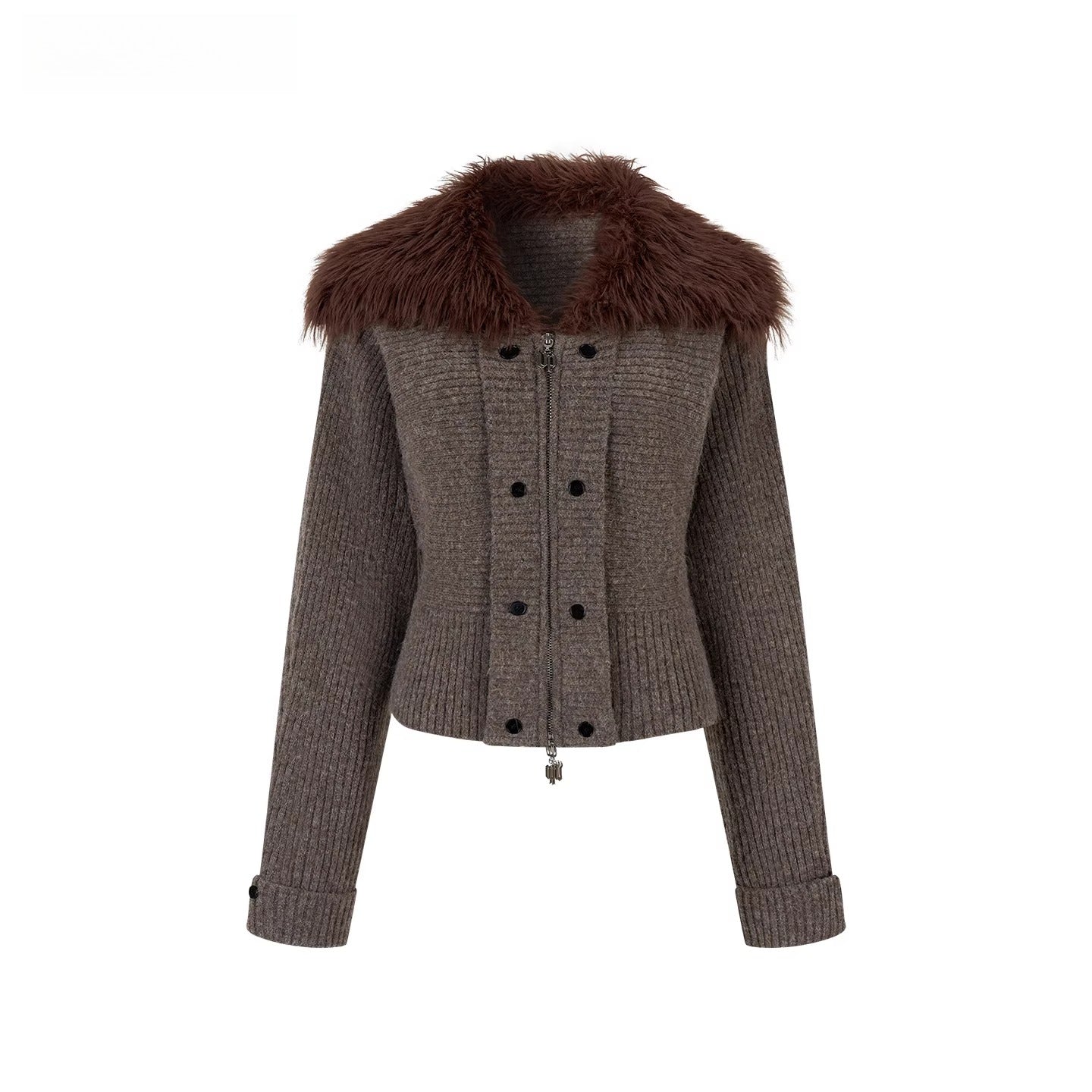 Faux Fur Collar Knit Jacket