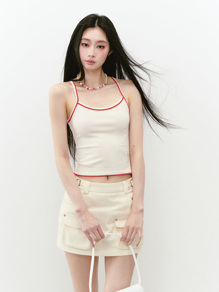 Rhinestone Knit Color-Block Sling Vest - CHINASQUAD