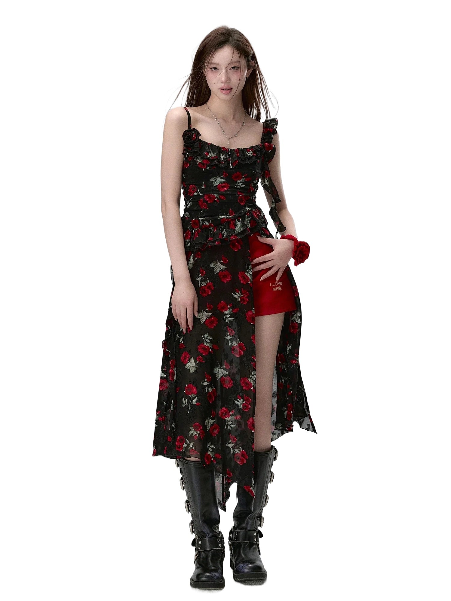 Detachable Square Neck Floral Midi Dress - CHINASQUAD