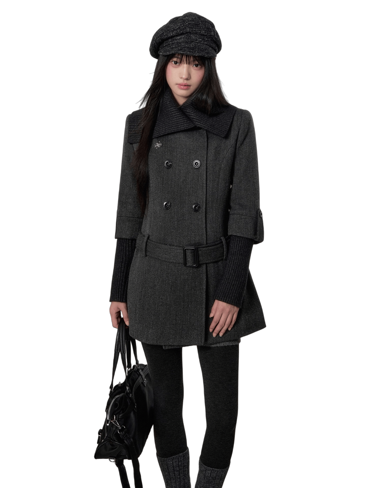 Grey Tailored Wool-Blend Long Dress