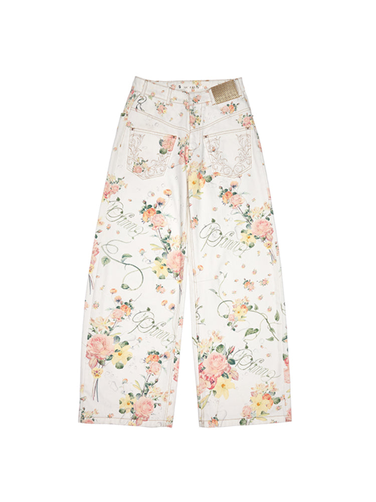 Floral Print Low-Waist Trousers - CHINASQUAD