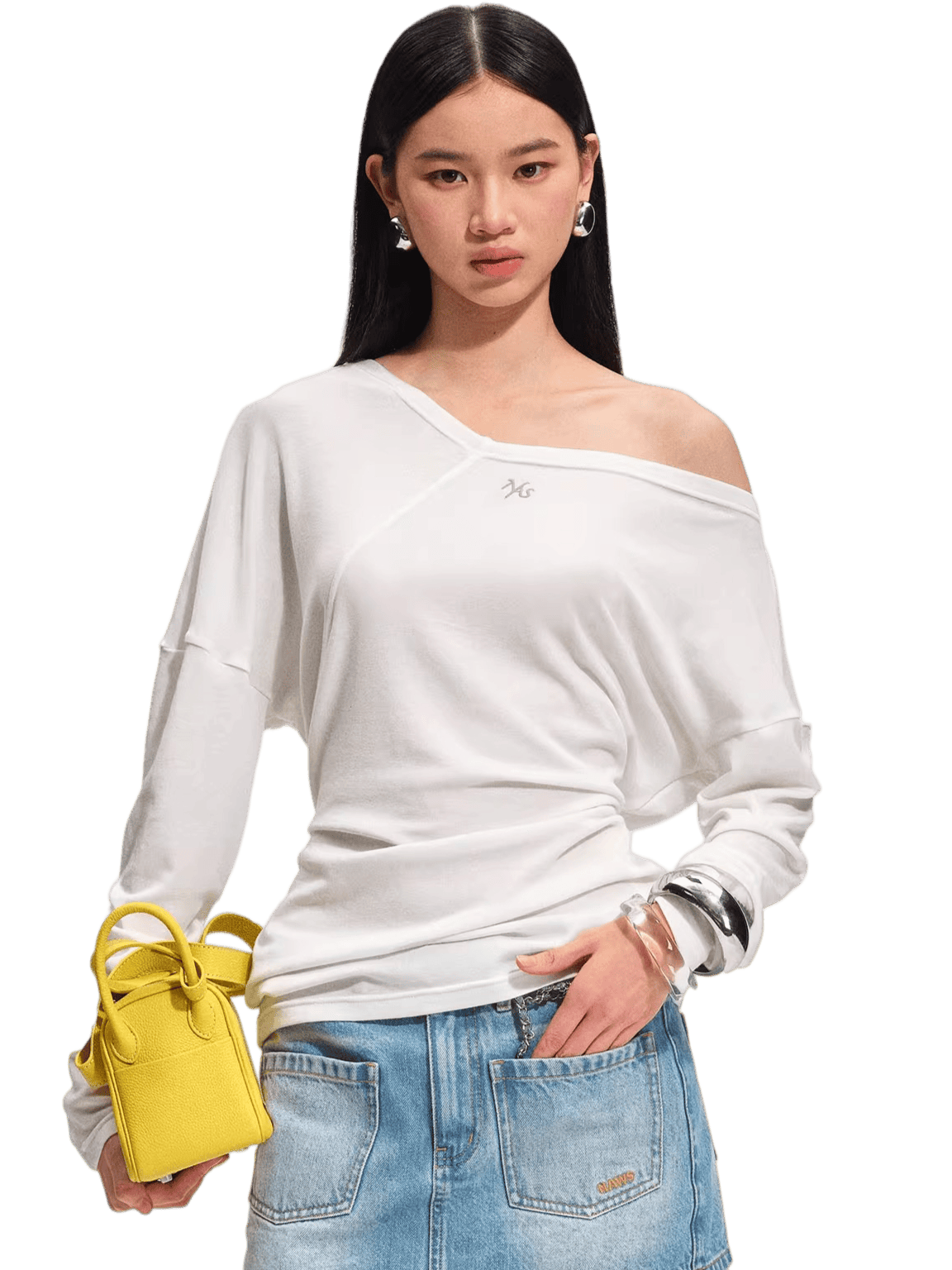 Asymmetric Off-Shoulder Wool-Lyocell Knit Tee