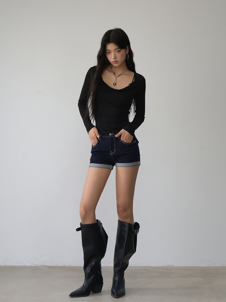 Reversible Off-shoulder Slim Long-sleeve T-shirt - CHINASQUAD