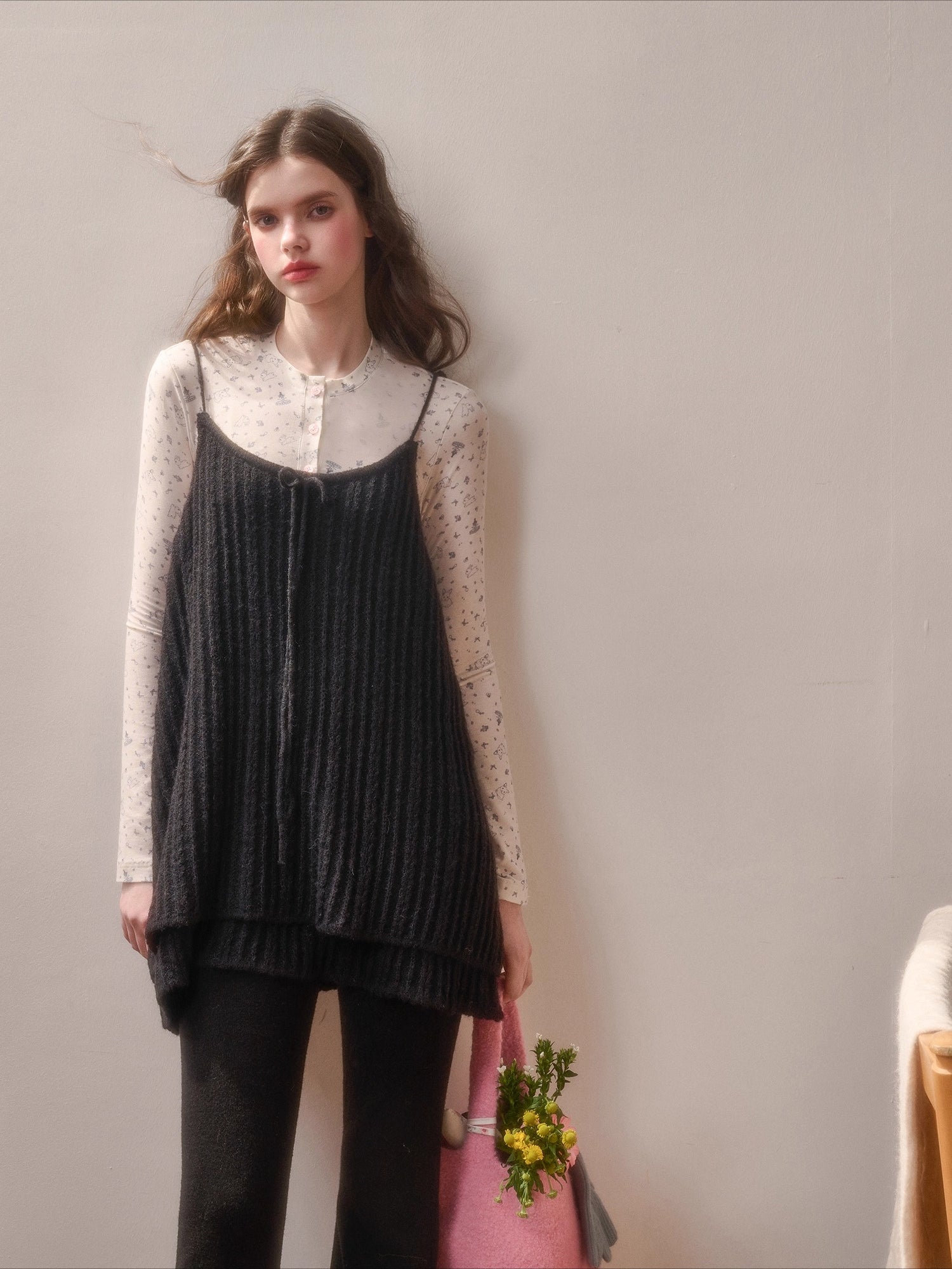 Wool-Blend Vintage Top & Ruffle Pants Set