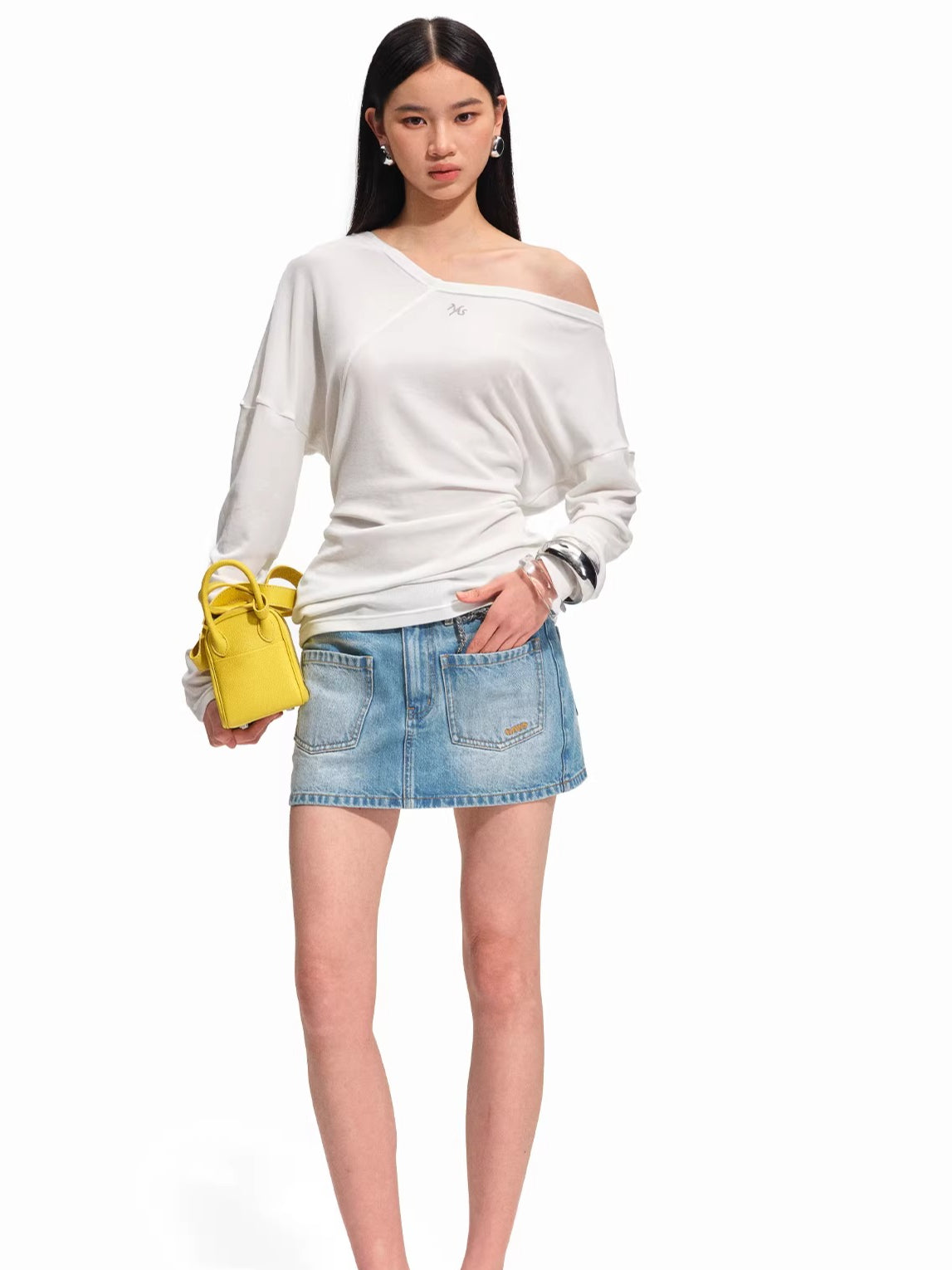 Asymmetric Off-Shoulder Wool-Lyocell Knit Tee