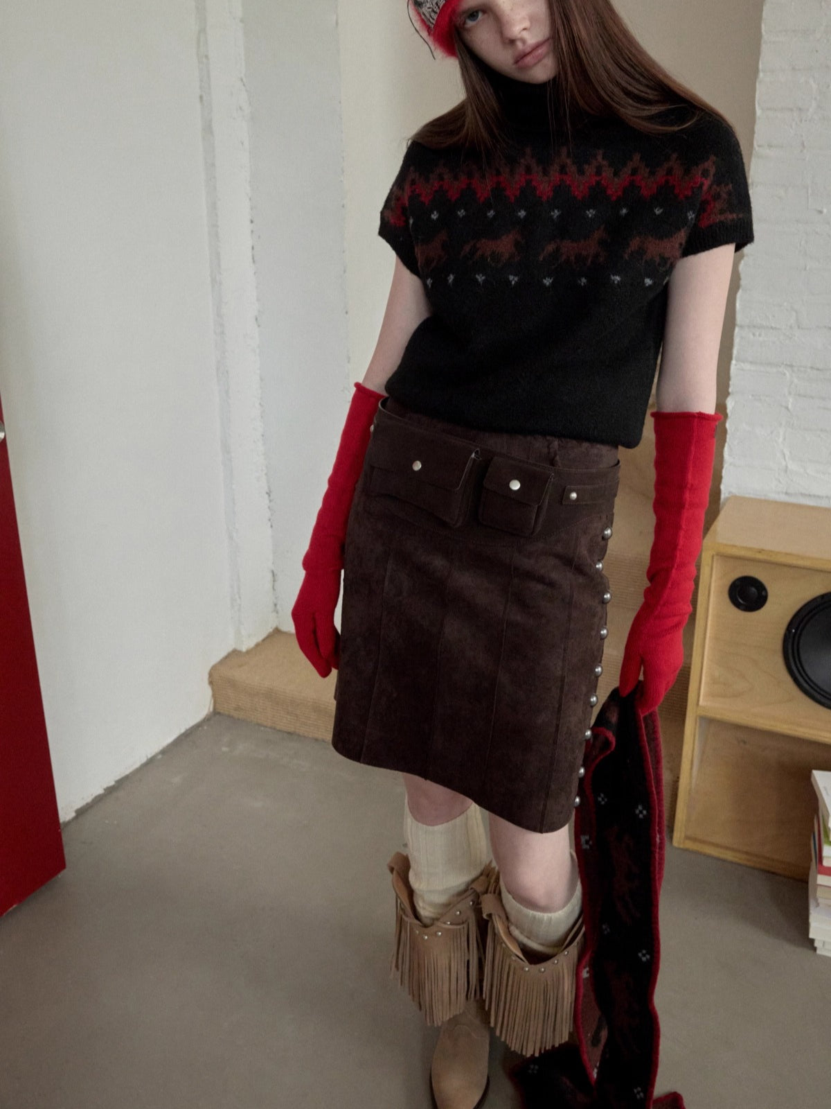 Pointed-Toe Studded Tassel Martin Boots