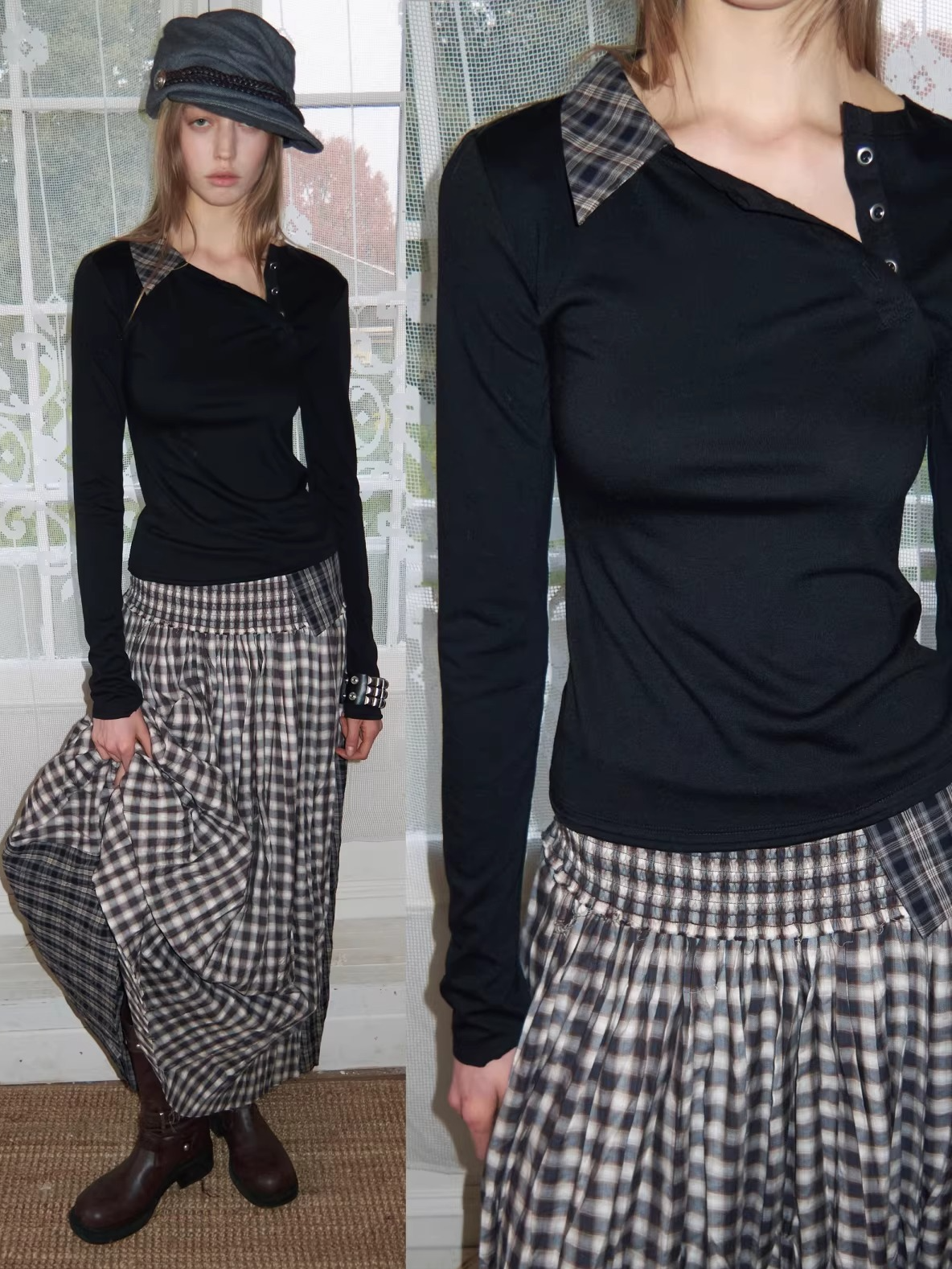 Layered Asymmetric Henley Long Sleeve Top