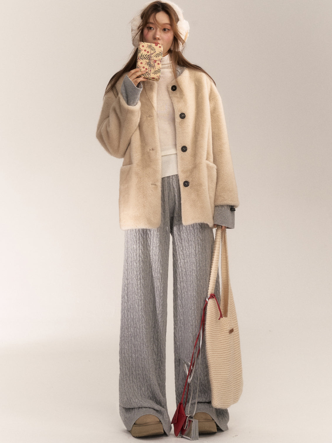 Gray & Apricot Faux Fur Coat - CHINASQUAD