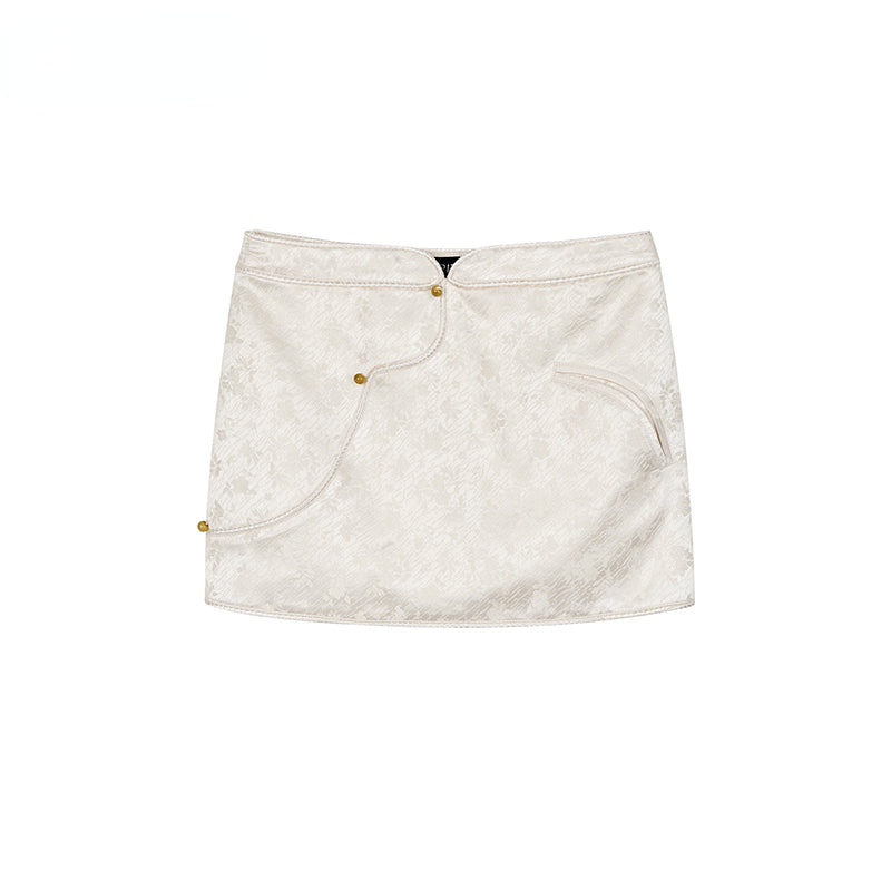 Black & White Button-up A-line Skirt - CHINASQUAD