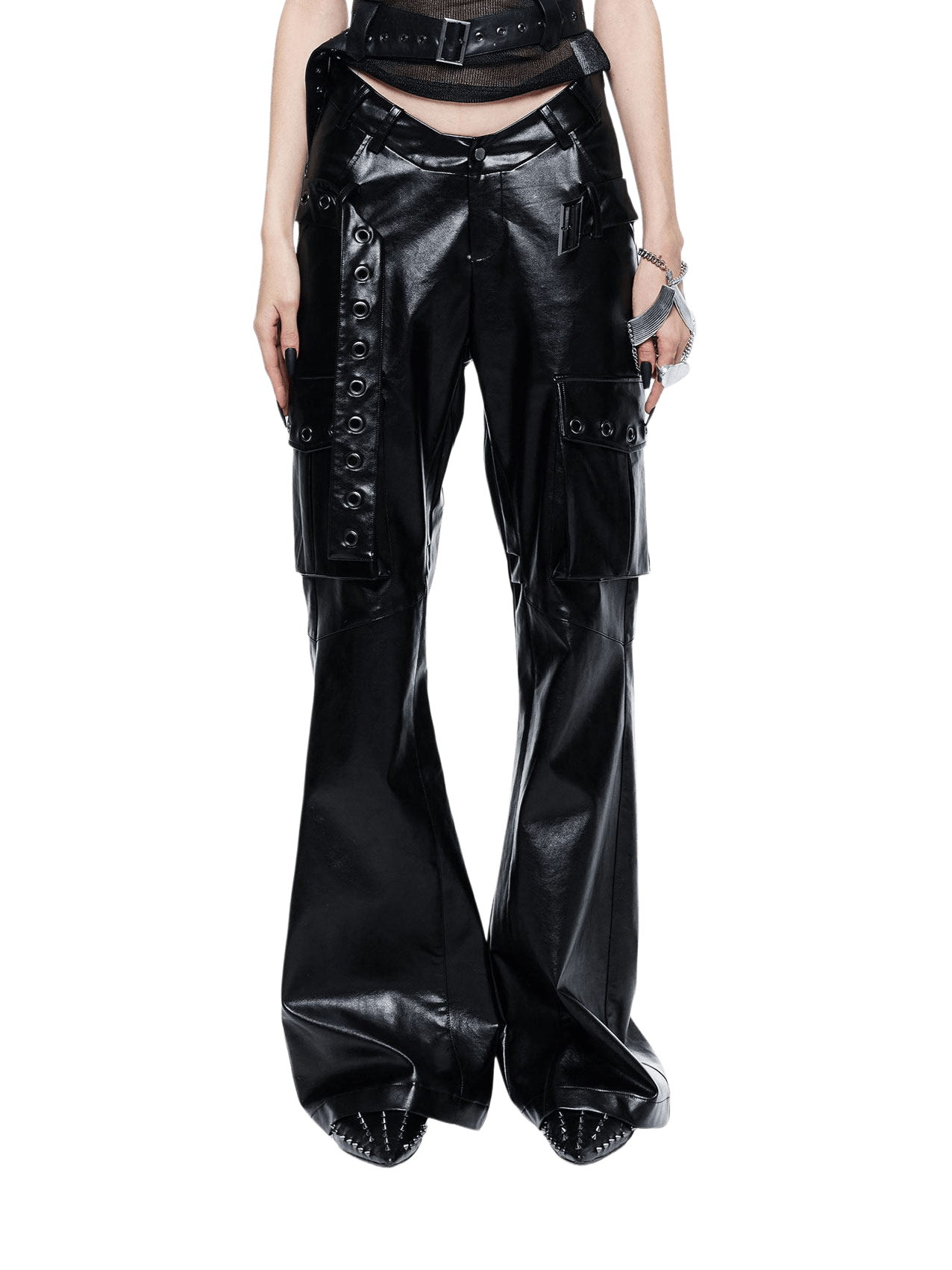 Grunge Oversized Faux Leather Cargo Pants