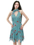 Blue Halter Printed Dress - CHINASQUAD