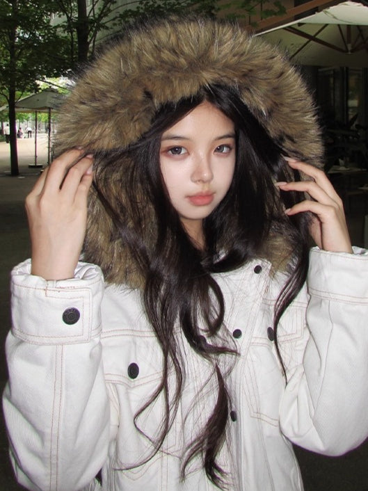 Polar Cotton Eco Fox Fur Collar Denim Jacket