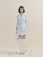 White & Blue Collared Knit Top & Skirt Set - CHINASQUAD