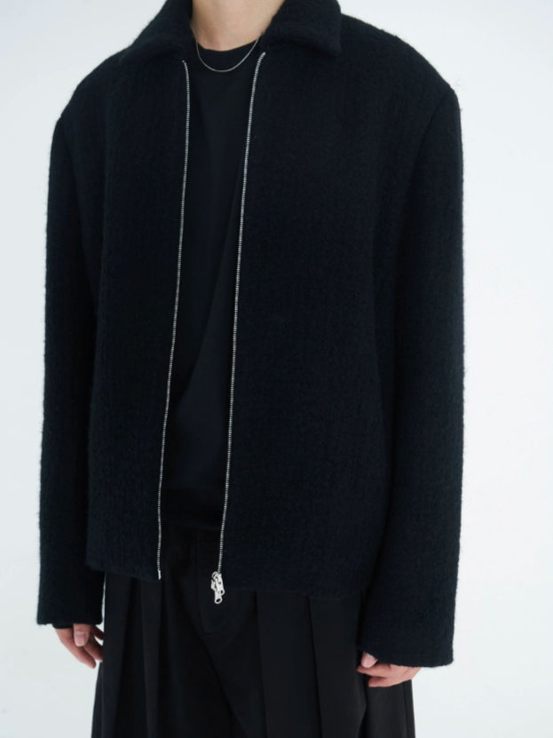 Black & Red-Brown Wool Collar Jacket - CHINASQUAD