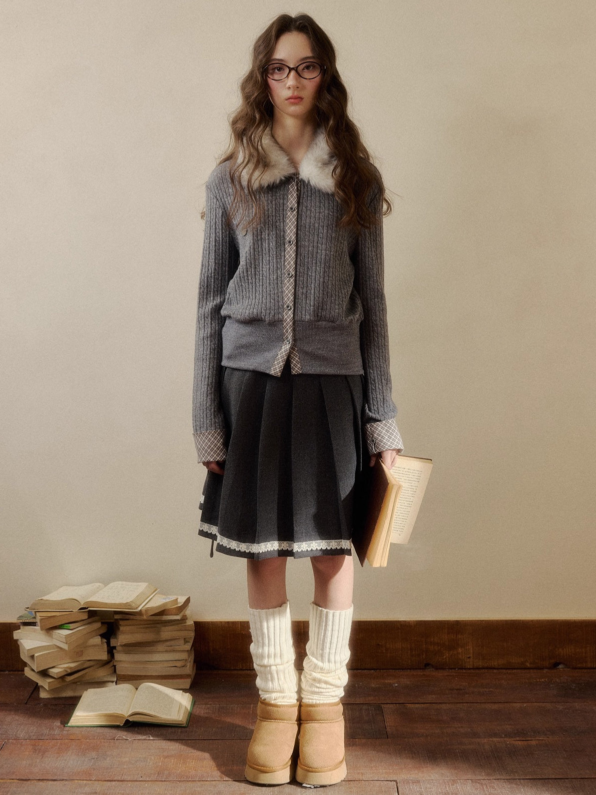 Vintage Check Contrast Knit Sweater