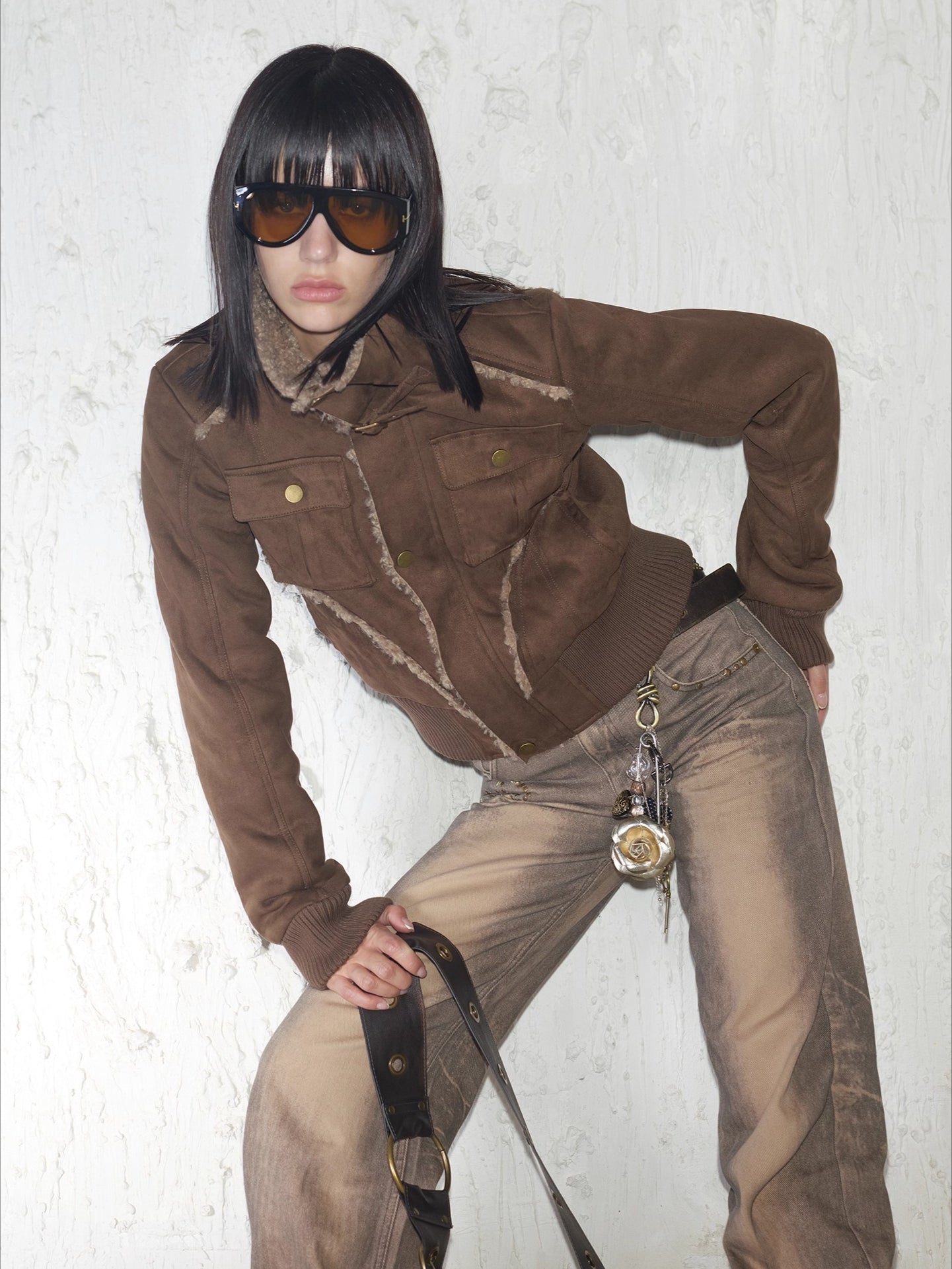 Faux Shearling Ribbed Short Jacket