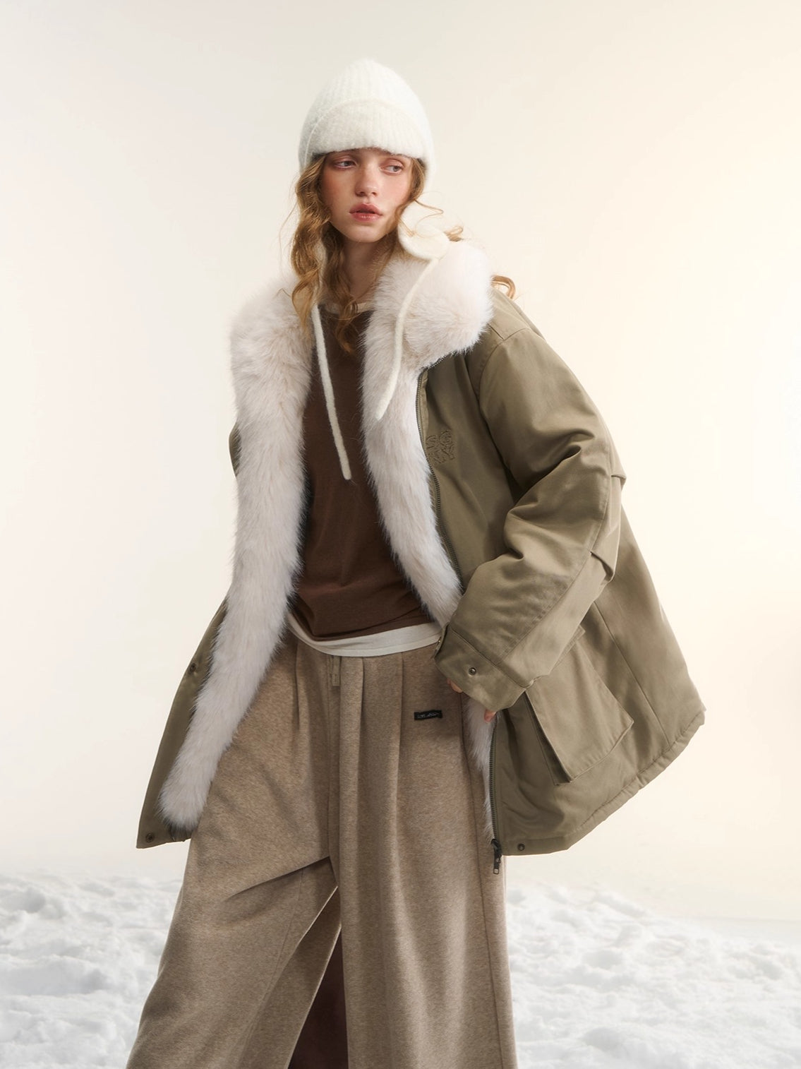 Fur-Trim Padded Utility Parka Jacket