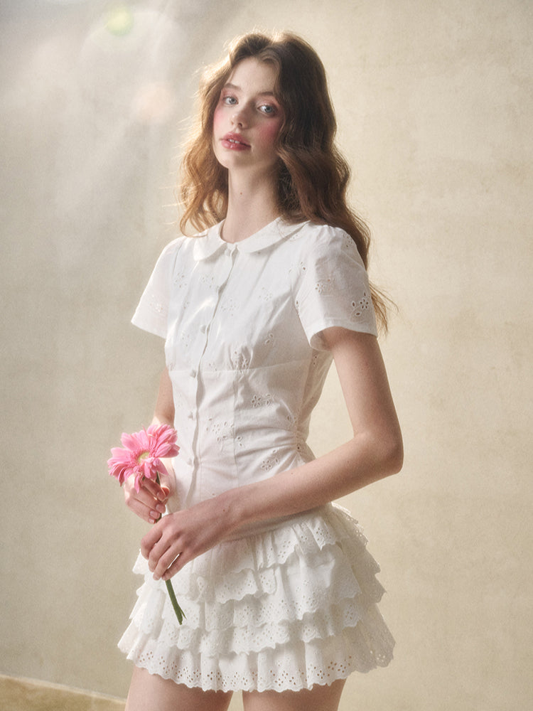 Embroidered Lace Waist Shirt & Skirt Set - CHINASQUAD