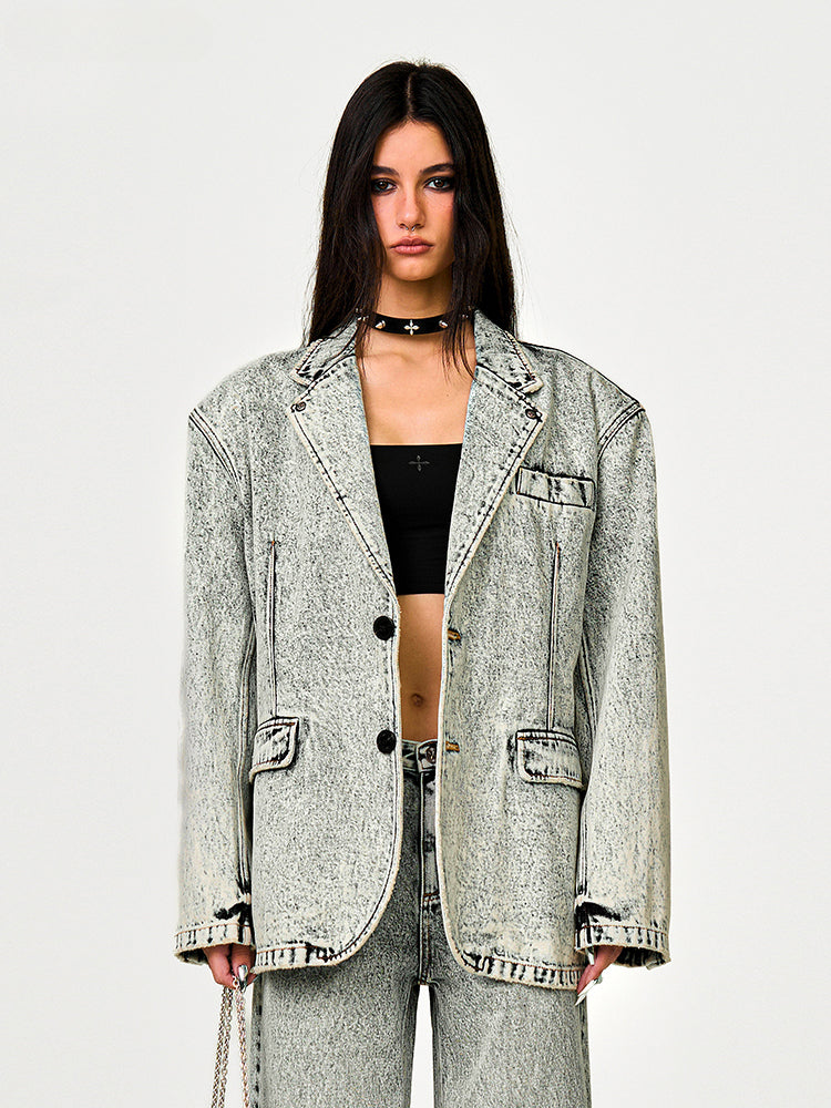 Compass Wild Studded Denim Blazer - CHINASQUAD