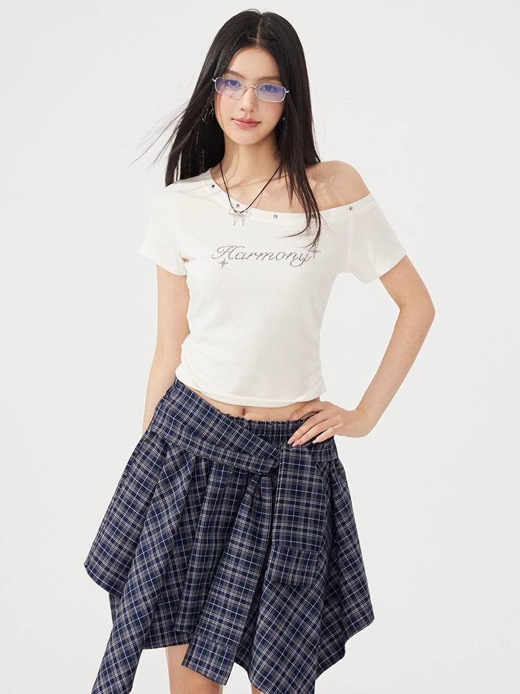 Plaid Tie Up Irregular Shirt Skirt - CHINASQUAD