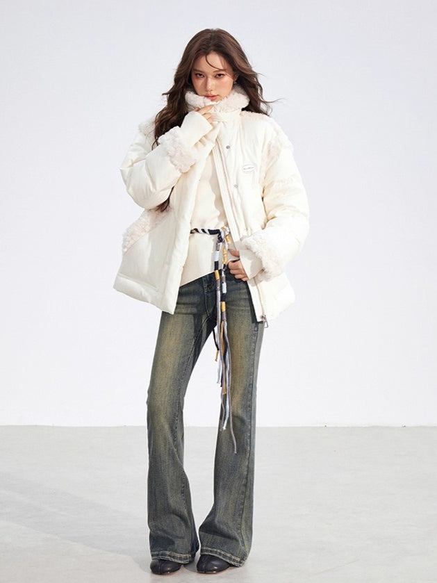 Shearling Panel 90% White Duck Down Jacket