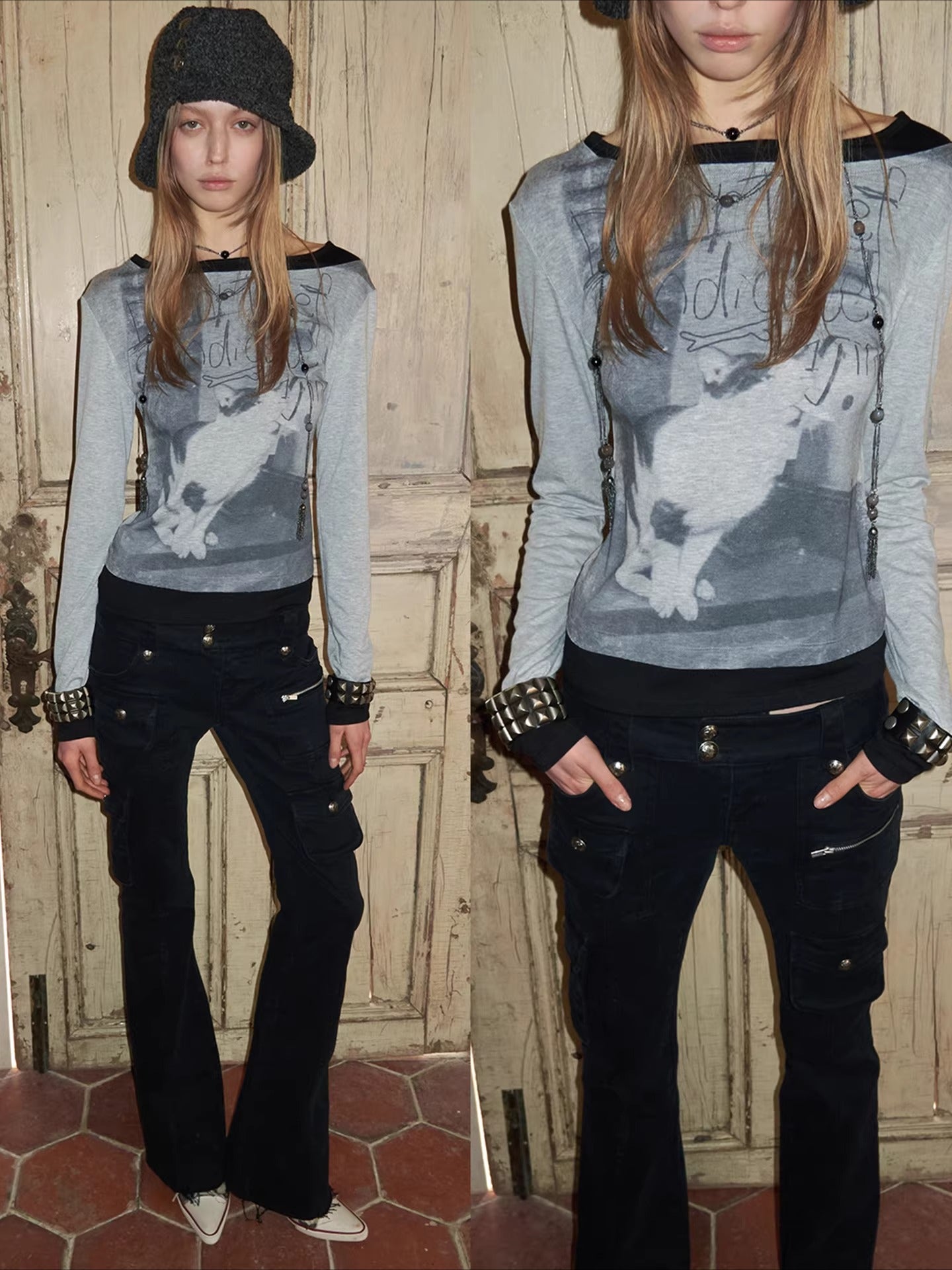 Layered-Effect Graphic Long-Sleeve T-Shirt