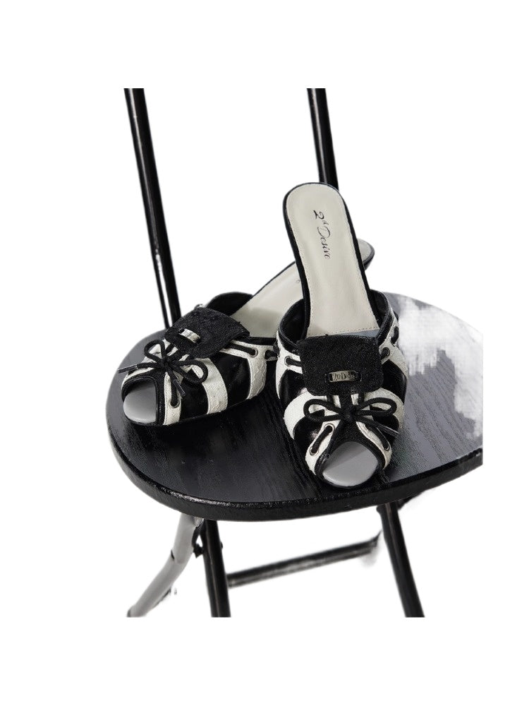 Lace Contrast Kitten Heel Sandals - CHINASQUAD