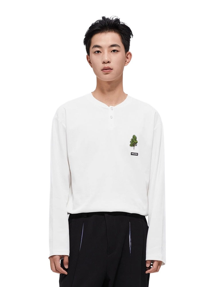 White & Black Henley Collar Long-Sleeve T-Shirt - CHINASQUAD