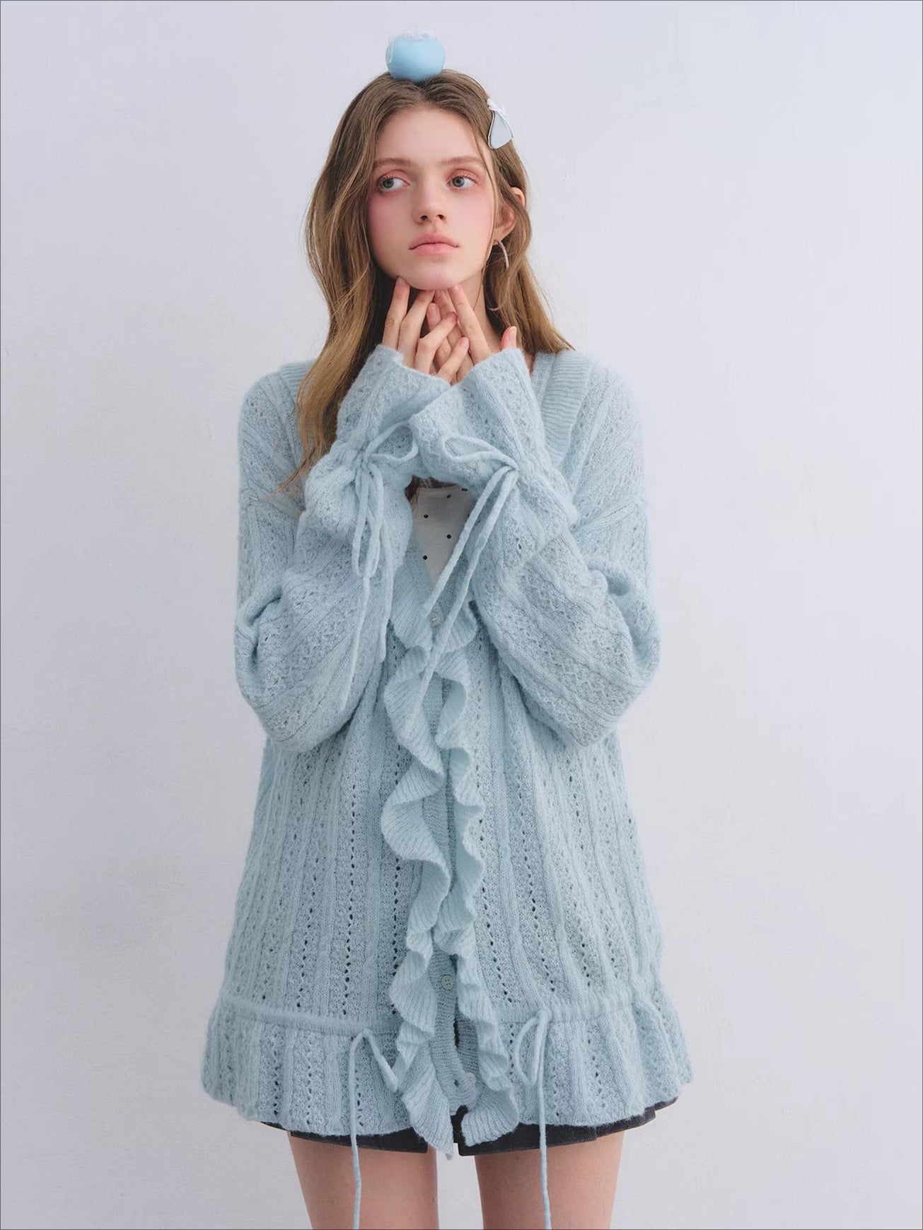 Wool Mohair Drawstring Waist Cardigan