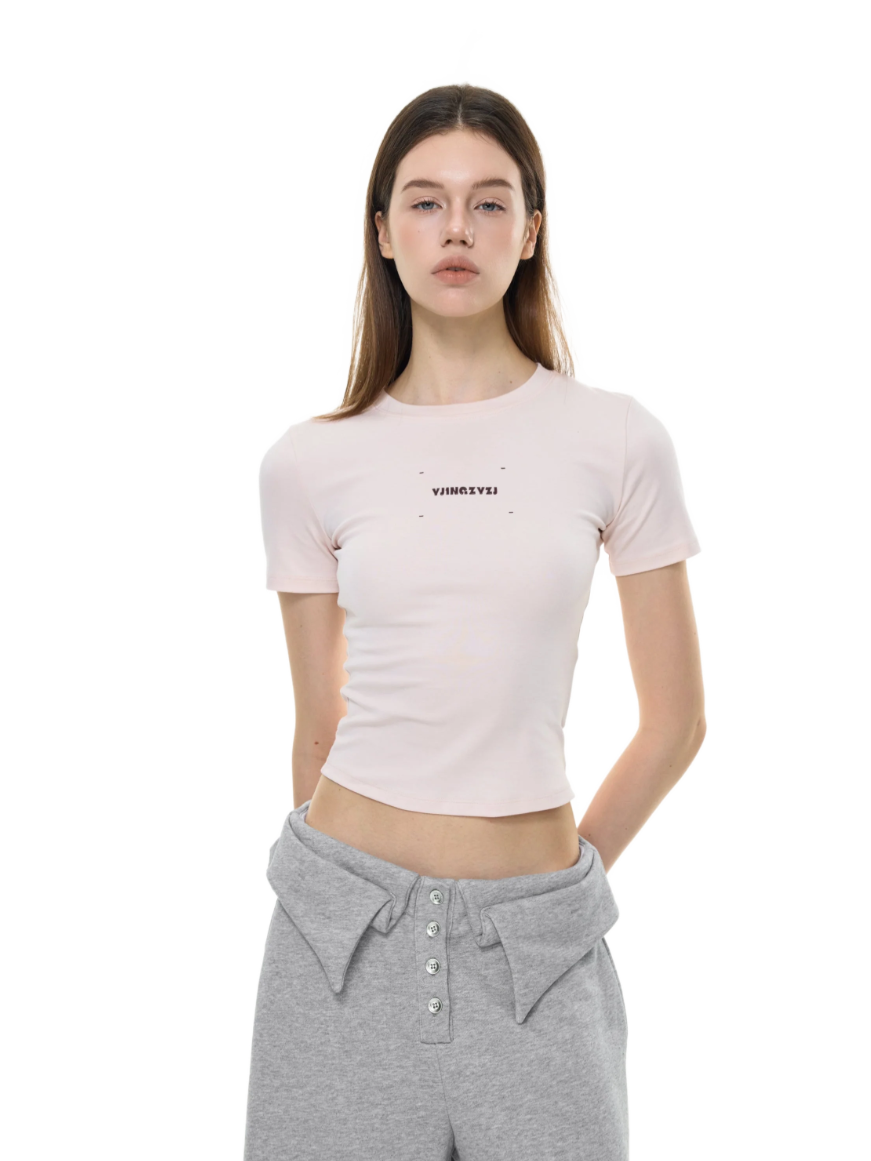 Letters Print Baby Tee In Pink