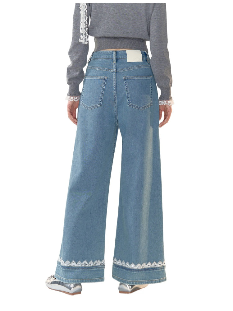 Lace Band Straight-leg Denim Jeans - CHINASQUAD