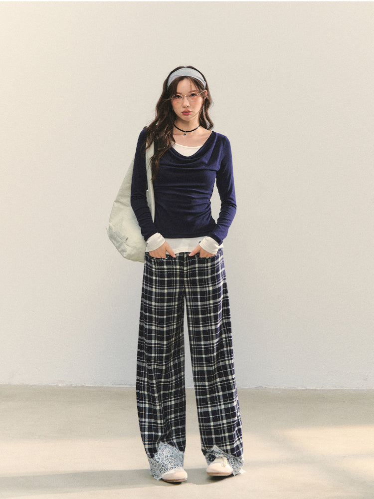 Dangle Collar Fake Two-Piece Color-Blocked Blouse - CHINASQUAD