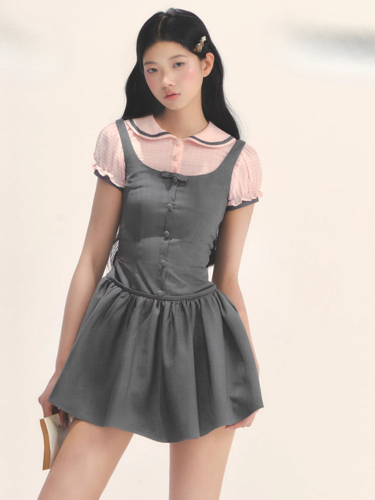 Spliced Fake Two Piece Preppy Dress