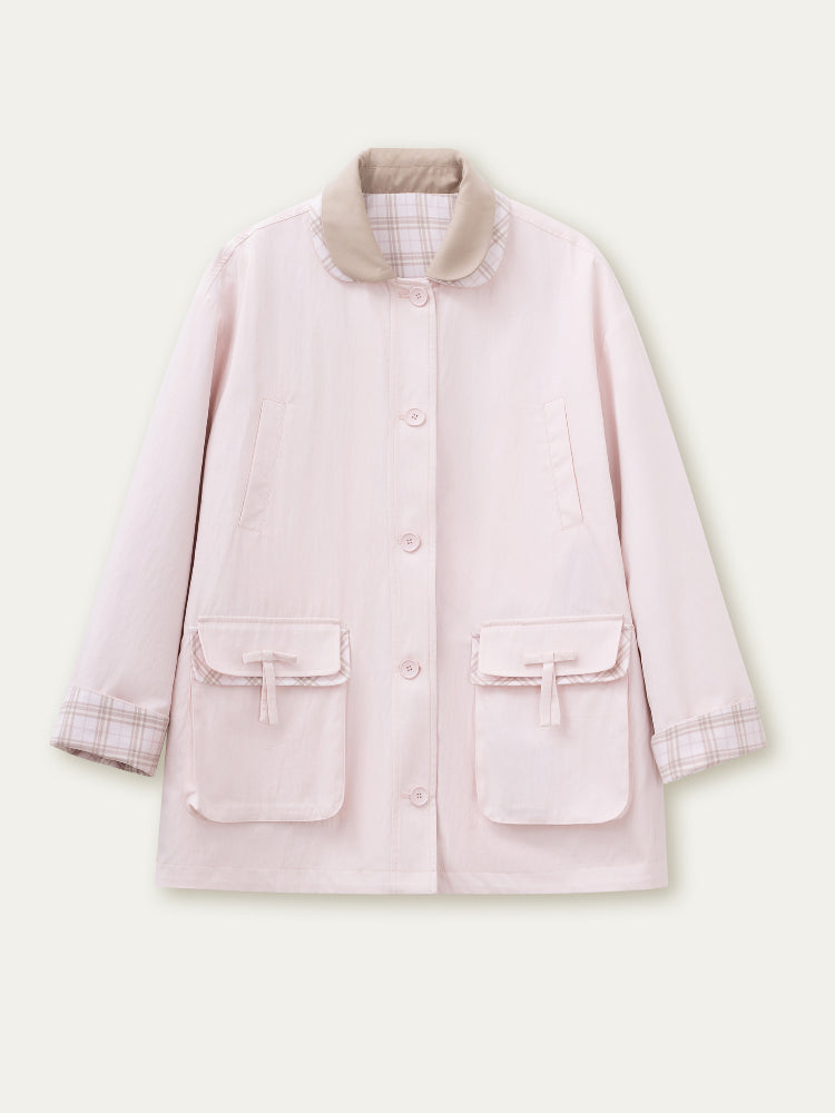 Pink Plaid Reversible Trench Coat - CHINASQUAD