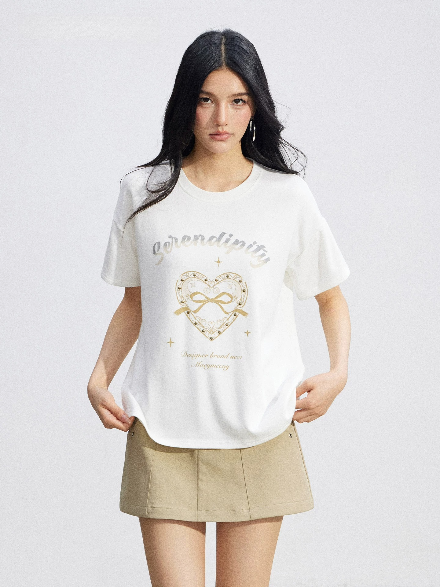 Lace Panel Sun Protection Graphic T-Shirt