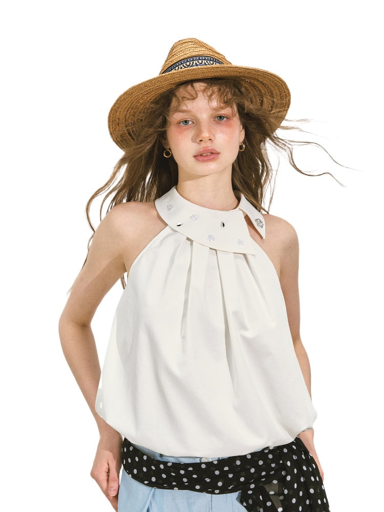 Halter Neck Off-Shoulder Crinkled Sleeveless Top - CHINASQUAD