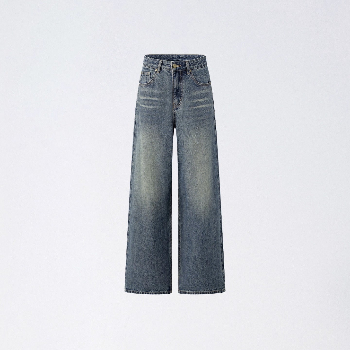 Leather-Patch Wide-Leg Cotton Jeans - CHINASQUAD