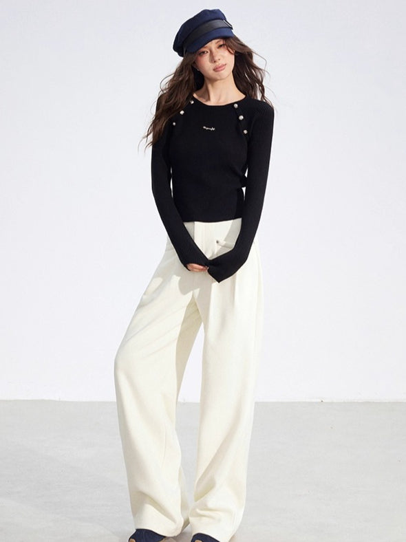 Two-Tone Layered Ribbed Knit Crewneck