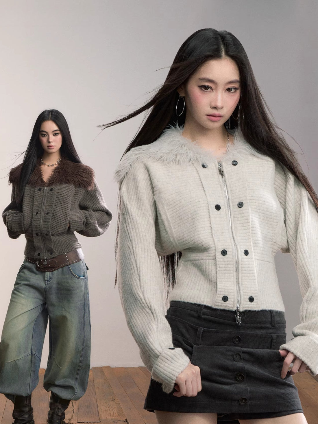 Faux Fur Collar Knit Jacket