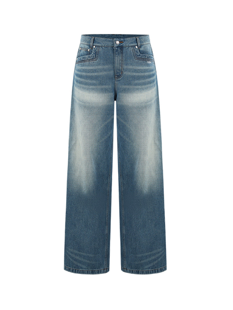 Water-Washed Low-Waist Loose Straight-Leg Pants - CHINASQUAD