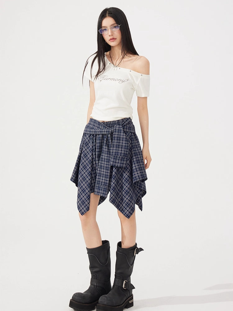 Plaid Tie Up Irregular Shirt Skirt - CHINASQUAD