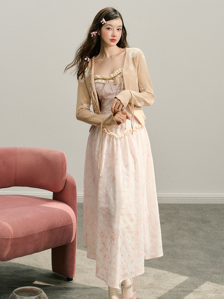 Light Brown Textured Jacquard Knit Skirt - CHINASQUAD